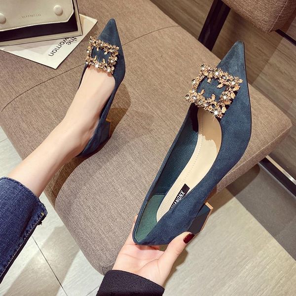 

dress shoes rimocy luxury bling crystal lake blue pumps women 2021 spring pointed toe square heels woman faux suede single, Black