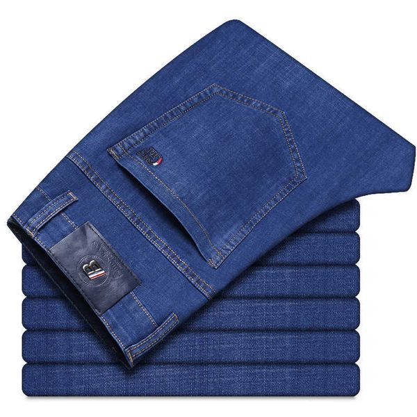 

spring summer men's stretch casual jeans business straight loose soft denim trousers fashion classic male slim pants 210531, Blue