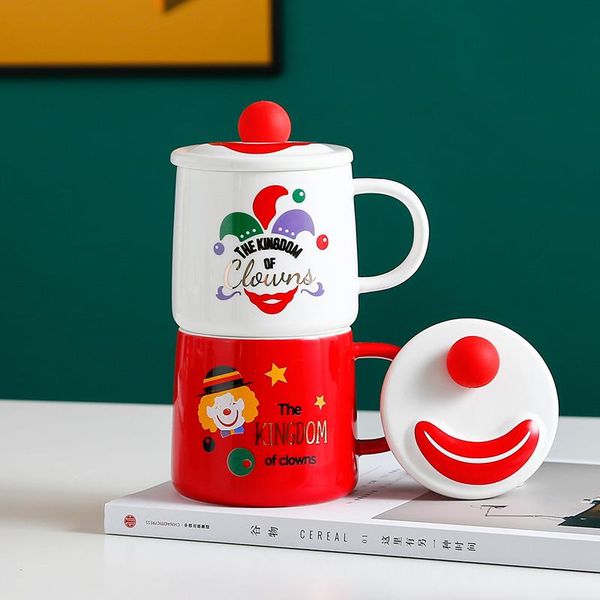 

mugs 380ml coffee mug with lid and spoon creative clown tea milk ceramic children cup office drinkware gift for friends
