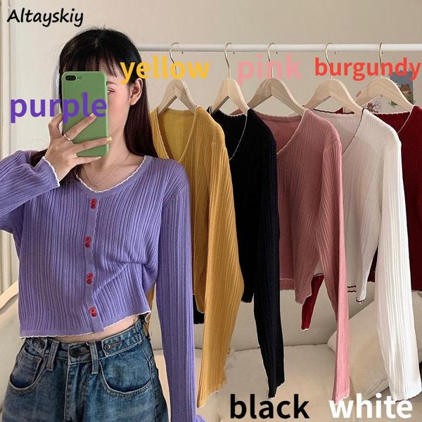 

women's knits & tees women sweet cardigan colorful solid slender temperament students knitting crop korean style fashion females sweate, White