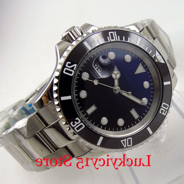 

bliger business blue black dial mechanical men watch sapphire crystal japan nh35 movement mental bracelet date window, Slivery;brown