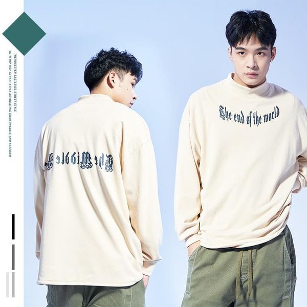 

men's hoodies & sweatshirts autumn hip-hop street high-neck printed sweater trend personality wild loose oversized couple jacket bottom, Black