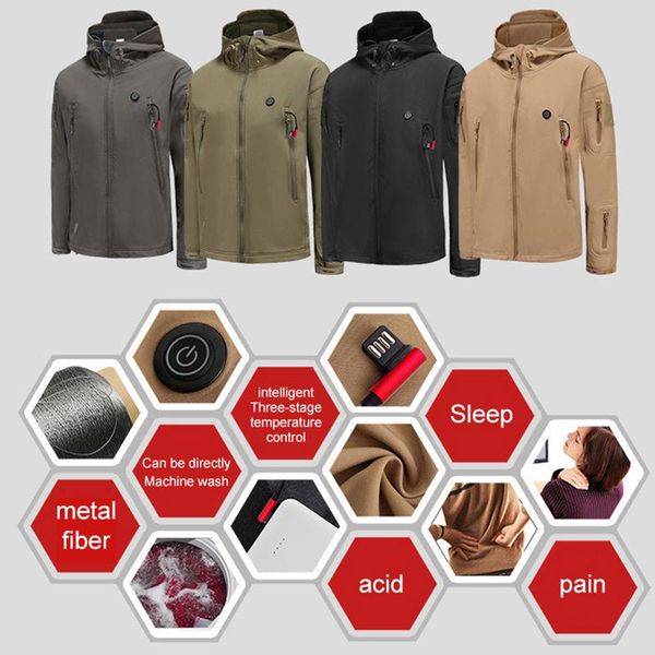 

outdoor winter electric heating jacket usb charge men women heated jackets intelligent heat skiing hiking clothes hiking jackets, Blue;black