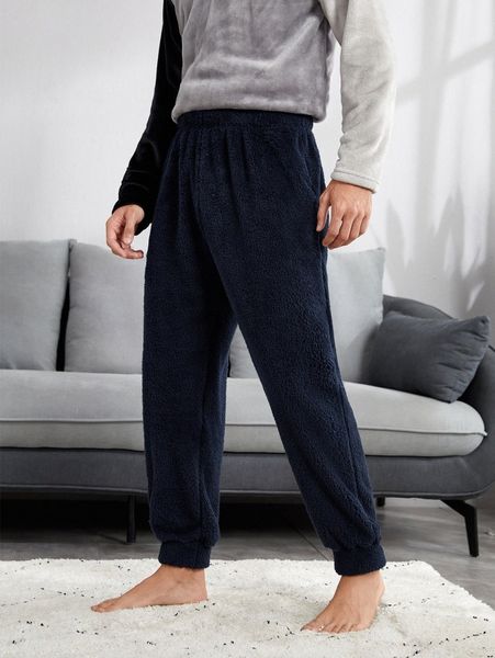 

men solid teddy lounge pants d3or#, Black;brown