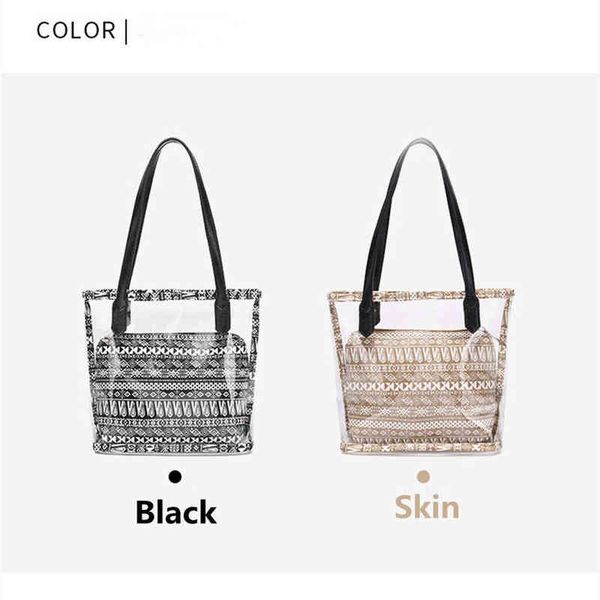 

nxy shopping bags ladies canvas transparent pvc bucket summer shoulder portable handbag removable jelly dual-use 220128