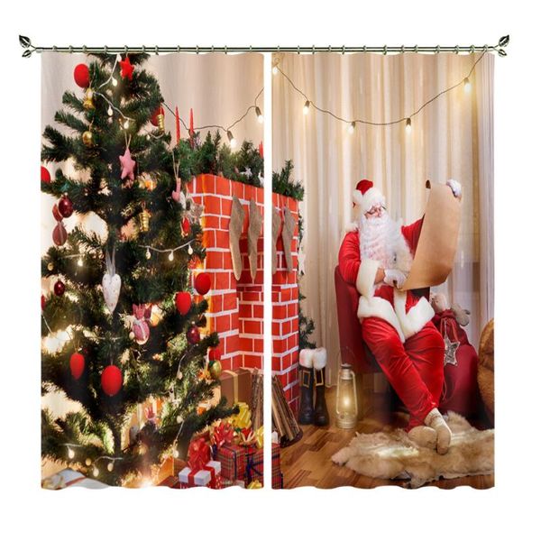 Tenda drappeggia Babbo Natale che guarda la carta kraft vicino all'albero di Natale Finestra personalizzata per la decorazione del soggiorno della camera da letto oscurante