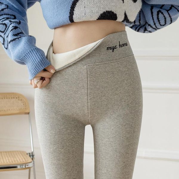 

women's leggings autumn and winter cashmere tight gray line thin section thick warm cotton trousers en*, Black