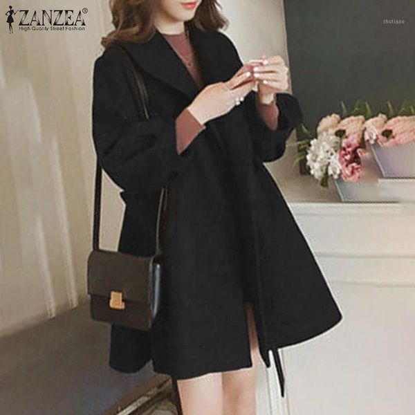 

women's wool & blends women's womens fashion with belt loose jackets korean chic cardigans solid puff sleeves outwears autumn wint, Black