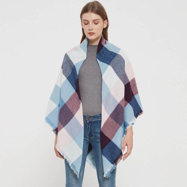 

scarves fashion scarf plaid color women winter casual hijabs tassels long lady shawls knitted for ladies wrap, Blue;gray