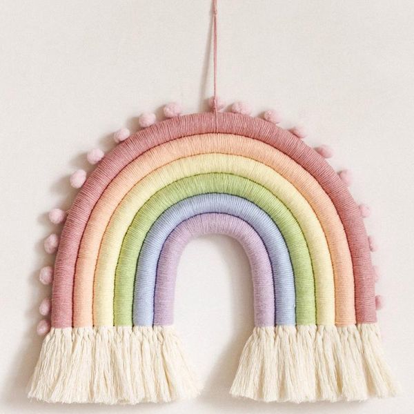 

decorative objects & figurines cilected nordic ins woven rainbow wall hanging tapestry home children's room decoration tassel pendant j