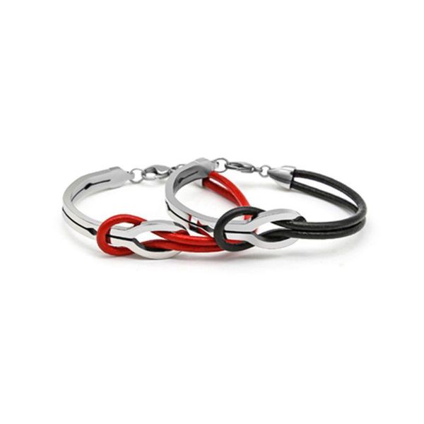 

bangle titanium steel shackle buckle casual leather bracelets charm wristband hand strap, Black