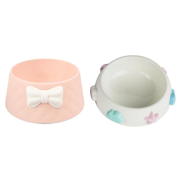 

cat bowls & feeders pink pet dog feeding puppy -proof lovely bowknot white products bowl