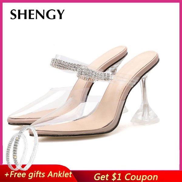 

2021 shengy crystal fashion women high heels shallow pumps pointed toe party autumn spring thin heels women sandals, Black