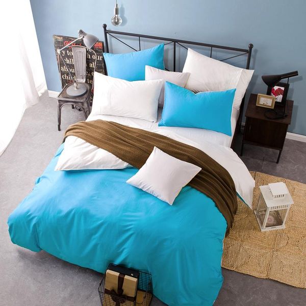 

bedding sets lightblue white twin full  king cotton set duvet cover pillowcase flat bed sheet bedspreads home bedclothes bedroom