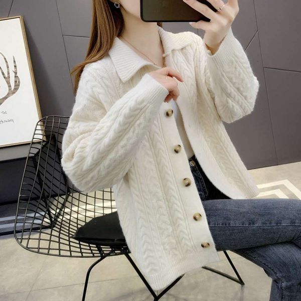 

loose cardigan twist and lazy sweater women's luxury, White;black