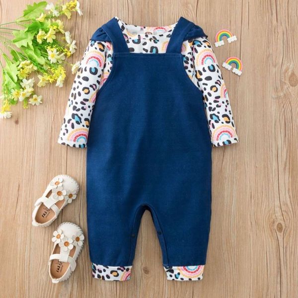 

new cartoon children's long sleeve suit girls' autumn suspenders, Blue