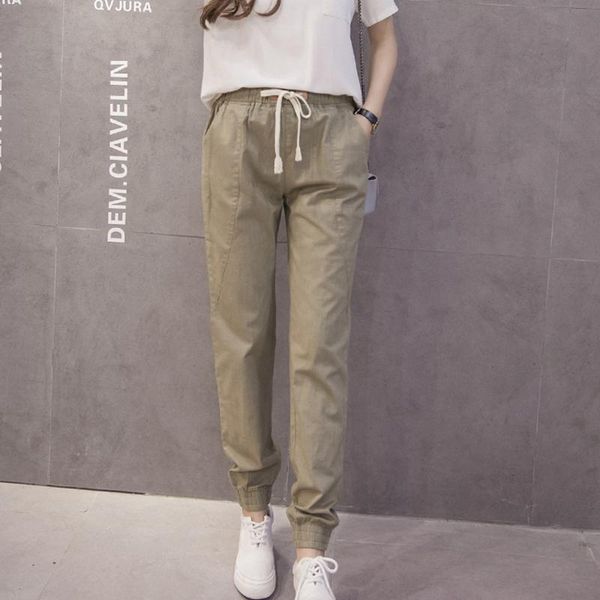 

women's pants & capris elastic waist leggings high harem trousers korean cotton and linen loose thin casual spring summer autumn, Black;white