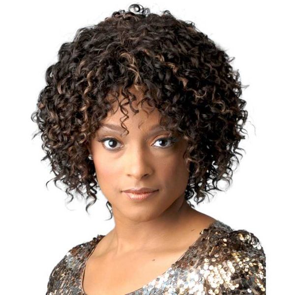 

wig short hand ffy small curly hair, Black
