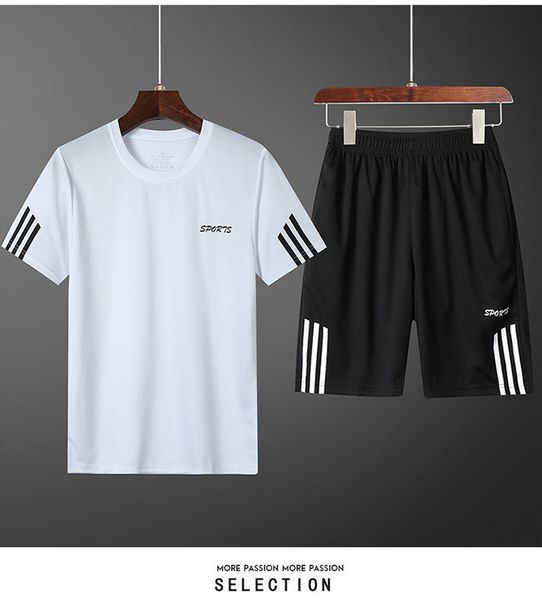 

summer new fashion trend men's suit personality fashion printing sports short-sleeved t-shirt + sports casual pants cover -4xl, Gray