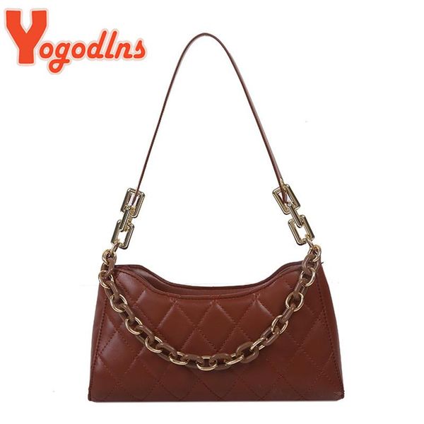 

shoulder bags yogodlns luxury chains baguette bag for women pu leather designer armpit casual handbag trendy lady purse bolso