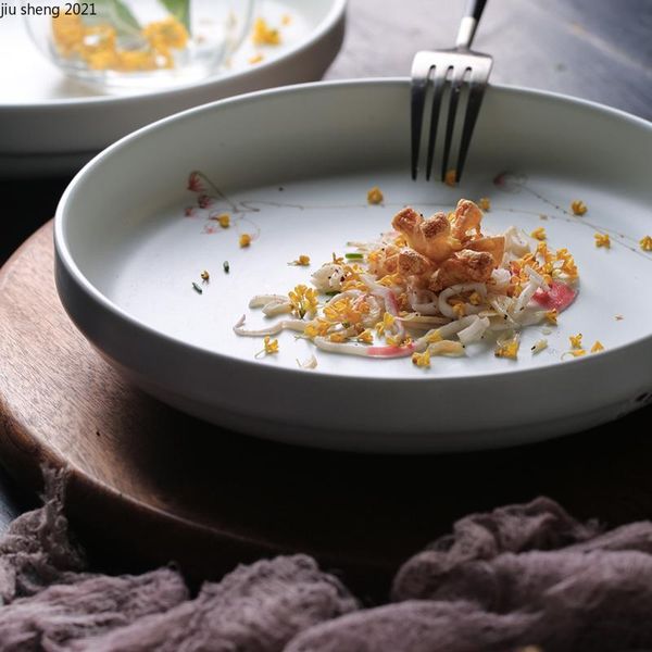 

dishes & plates japanese white ceramic dinner plate creative hand-painted deep dish household main fruit dessert restaurant tableware