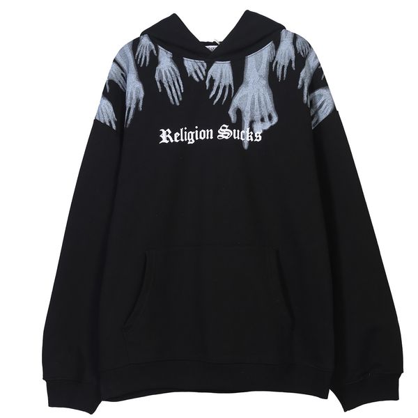 

hands religion sucks print fleece 2020 hooded sweatshirts hoodies hipster hoodie punk rock pullover casual black hoodie