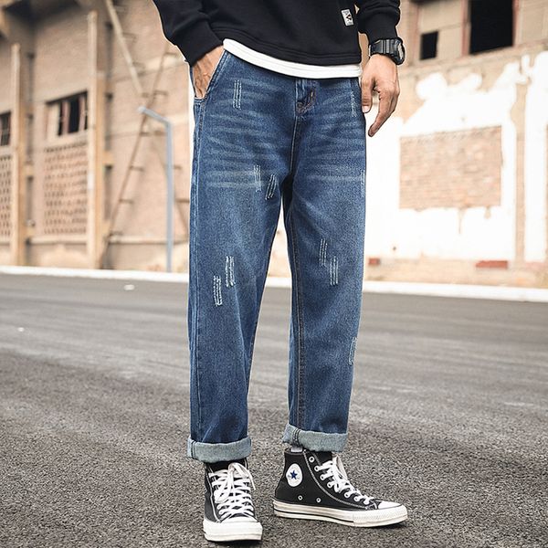

2021 new autumn spring men's baggy stretch trendy straight denim trouers tsx7, Blue