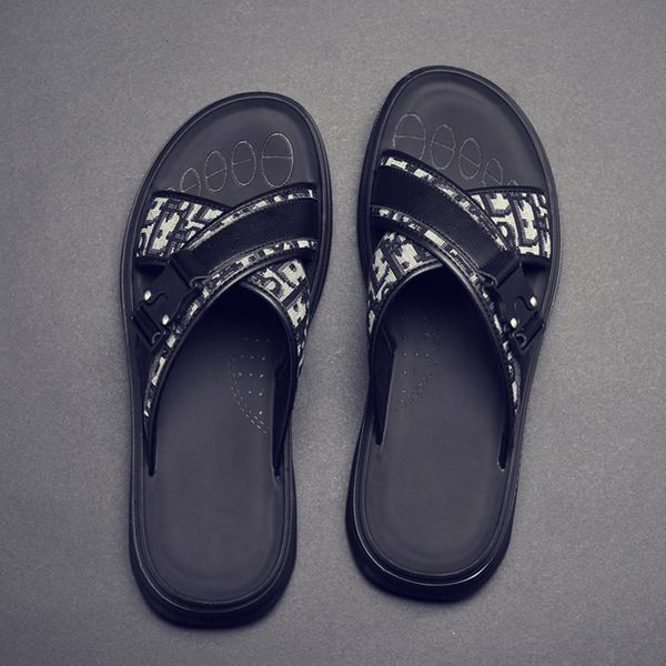 

slippers net red men's slippers summer wear flip flop casual versatile british trend beach shoes ylgu, Black