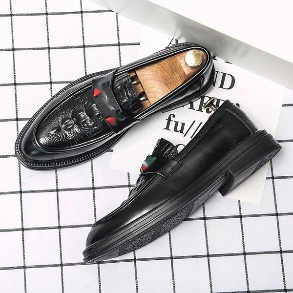

loafers dress men shoes 2021 new shallow slip on casual business shoes classic comfortable spring autumn round toe pu leather dp068, Black