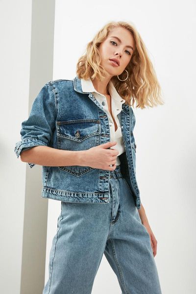 

women's jackets trendyol long sleeve oversize denim jacket twoaw22ce0609, Black;brown