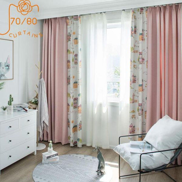 

curtain & drapes boys and girls room children's curtains childlike printing polyester imitation linen stitching blackout