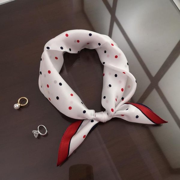 

scarves fashion polka dot scarf real silk for women small square headband lovely dog bandana good quality red handkerchief soft muffler, Blue;gray