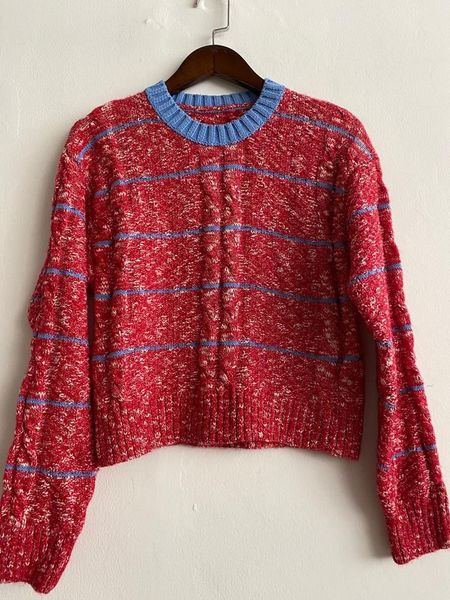 

women's sweaters red sweater 2021 spring autumn fashion knitted patchwork striped pullover female o-neck knitwear jumpers, White;black