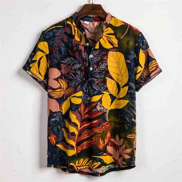 

mens ethnic short sleeve casual cotton linen printing hawaiian shirt blouse breathable and cool clothing summer clothes 210626, White;black