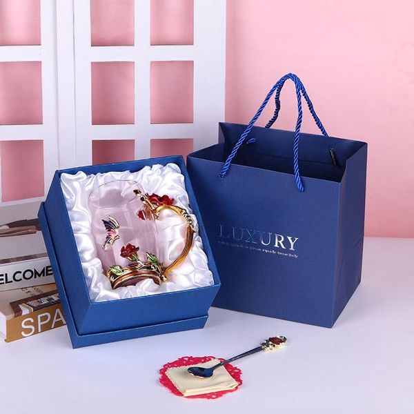

cups & saucers 300/320ml creative classical 3d rose butterfly carved enamel crystal glass heat-resistant teacupluxury wedding gift box