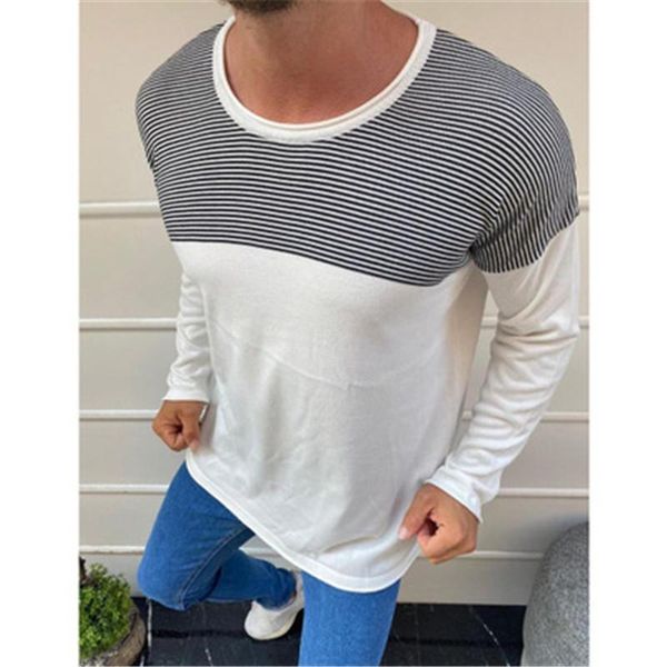 

mens colorblocked stripe t-shirts fashion trend long sleeve round neck tee designer autumn new male casual loose tshirts clothing, White;black