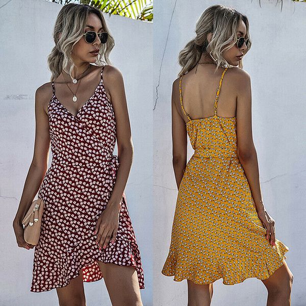 

women casual print travel sleeveless v neck irregular ruffled short slip dresses, Black;gray