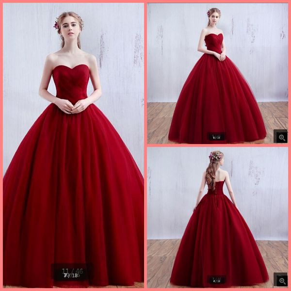 

2021 attractive real picture red tulle ball gown prom dress strapless sweetheart neck pleated simple puffy prom gowns formal party dresses, Black