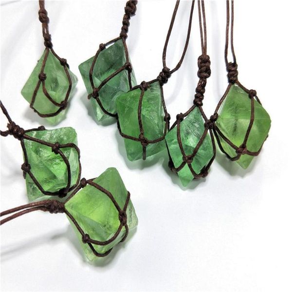 

pendant necklaces faux fluorite stone green charming crystal woven rope handmade party girl ladies lucky jewelry wholesale 2021, Silver