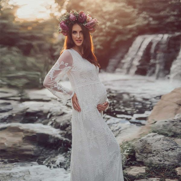 

elegence pregnancy maxi dress pgraphy prop long lace white baby shower dresses maternity gown for pregnant women p shoot x0902