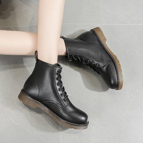 

boots up short fall 2021 college british women lace students high motorcycle, Black