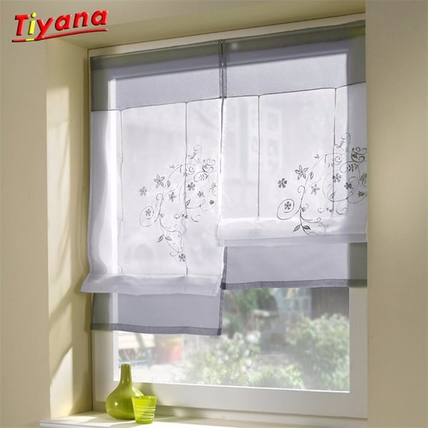 Tenda corta grigio chiaro Caffè Voile Tulle Viola Mantovana Tenda da cucina Decorazione per porta Tenda velata corta DL004 5 *25 210913