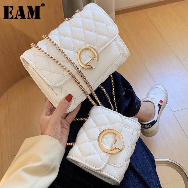 

cross body [eam] women early spring metal chains pu leather flap personality all-match crossbody shoulder bag fashion tide 2021 18a1905