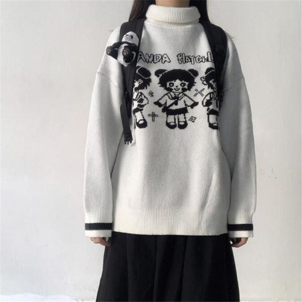 

women's sweaters women sweater casual cartoon turtleneck female pullover full sleeve warm winter knitted amine kawaii harajuku girls, White;black