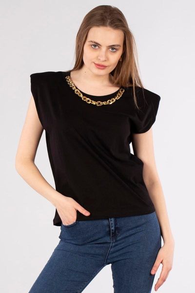 

women's t-shirt barrels and oil women 's black shoulder pads necklace, White