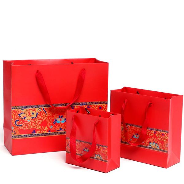 

gift wrap 10pcs chinese traditional red printing wedding paper bag portable candy bags 20*20*8cm