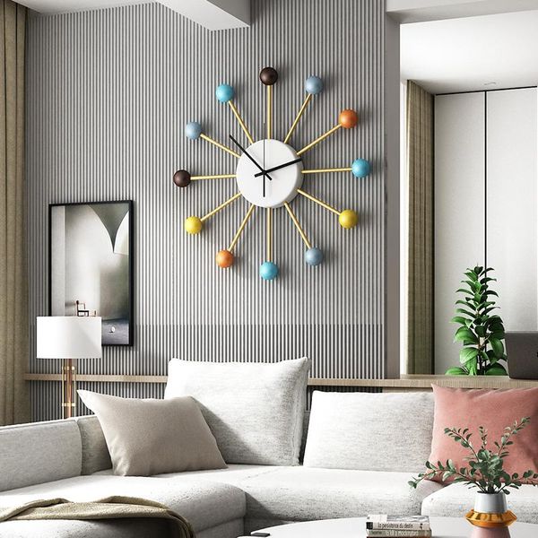 

wall clocks home living room decoration watches clock modern design nordic wooden balls metal large teen bedroom kitchen decor