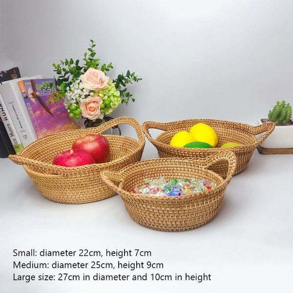 

storage baskets rattan round basket with handles vintage style organizer for fruits vegetables bread f2
