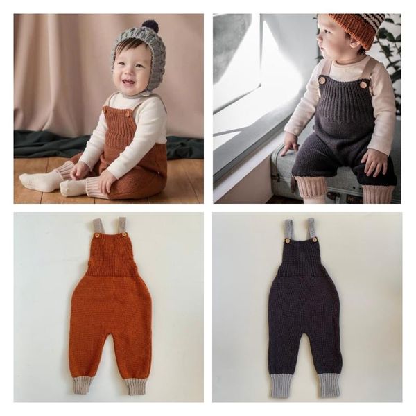 

trousers in stock2021 autumn and winter boys girls pants soft merino wool blend contrast color protection belly overalls, Blue