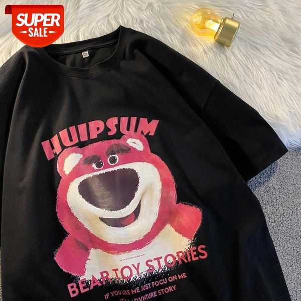 

bear print short sleeve shirt men's loose hong kong style half trend all-match clothes #qm51, White;black